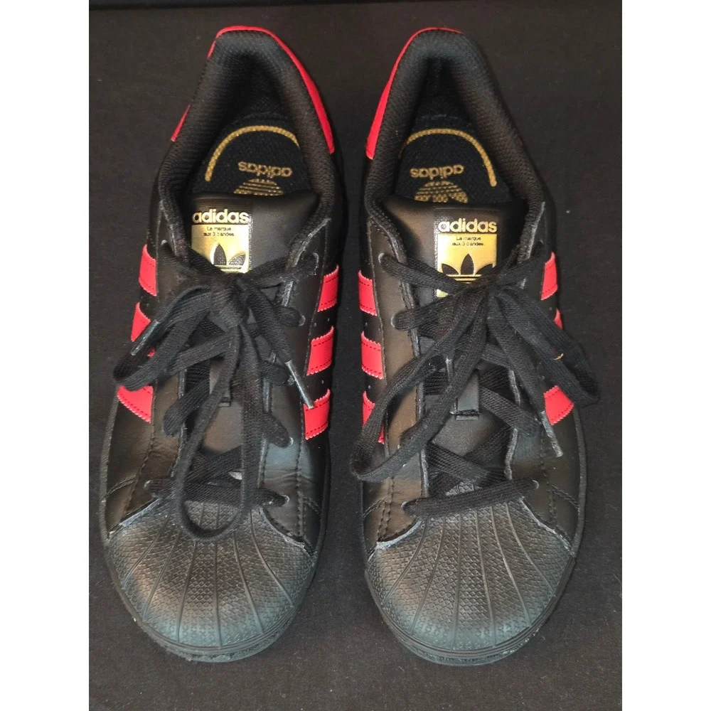 Adidas Superstar Kids Size 3 Sneakers Black‎ Red Stripe Classic Shoes Casual